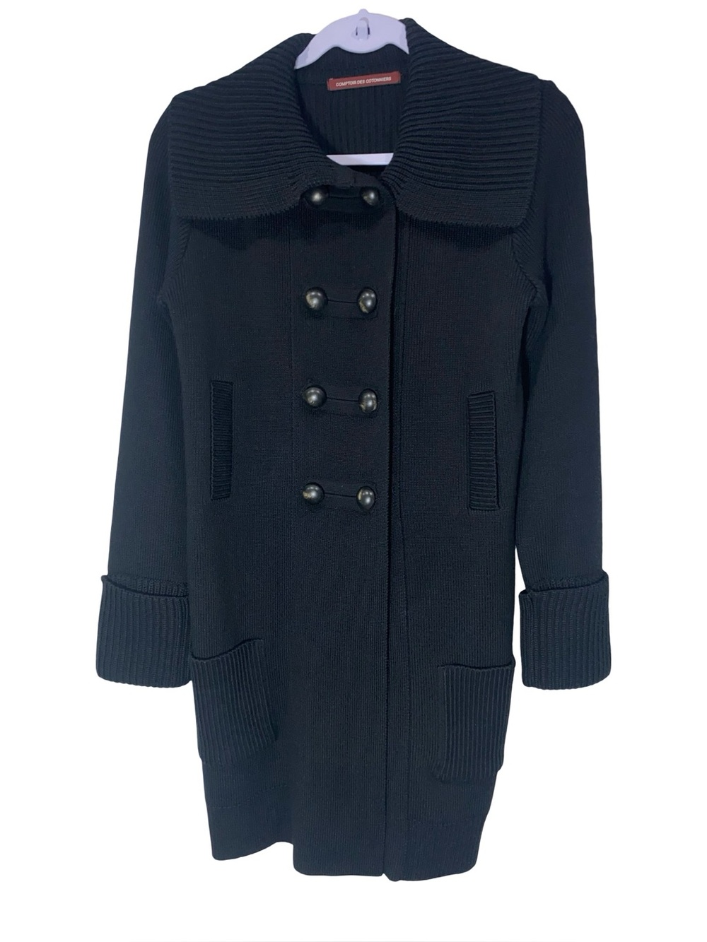 Comptoir Des Cotonniers Black Heavy Knit Double Breasted Long Cardigan Jacket